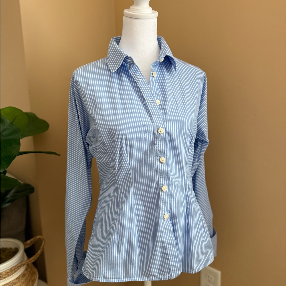 LOFT Blue Fitted Button Down Shirt with Dress Collar